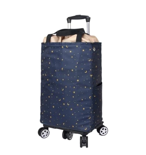 Carrito de compras plegable con ruedas, carrito de comestibles de aleación de aluminio resistente con 5 ruedas giratorias, carrito rodante desmontable para viajes de supermercado