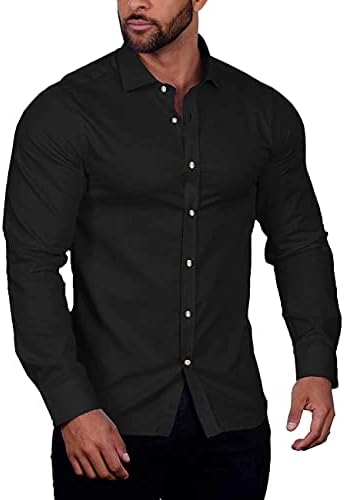 COOFANDY Men's Slim Fit Dress Shirts Wrinkle-Free Long Sleeve Casual Button Down Shirt Black
