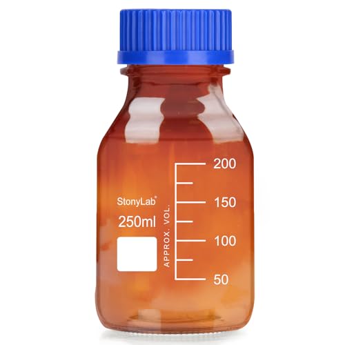 Bouteille en verre de 250 ml stonylab avec bouchon GL45 bleu pour réactifs