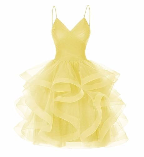 YOFF Glitter Tulle Tiered Short Homecoming Dresses for Juniors 2025 Ruffle A-Line Spaghetti Straps Prom Cocktail Dress YO067