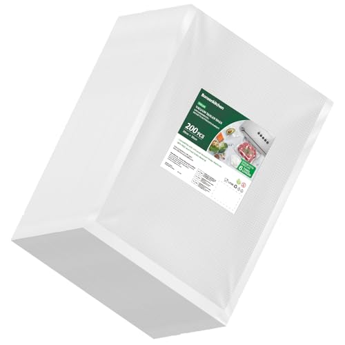 Bonsenkitchen Bolsas de Vacio para Alimentos, 200 Bolsas 20x30 cm Bolsas Vacio para Envasadora al Vacío - Bolsa de Vacío Gofradas para Conservación y Cocción Sous Vide & Boilable, VB3208