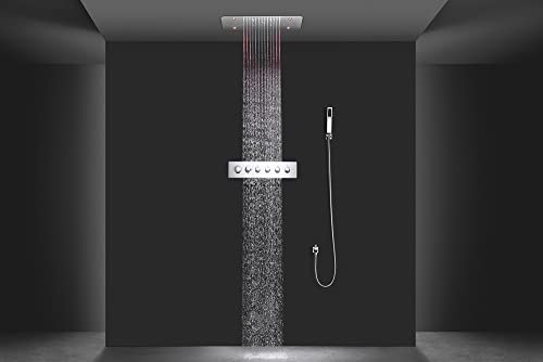 Cascada Luxury Sistema de ducha LED 15x23 pulgadas con altavoces Bluetooth incorporados, 5 funciones y control remoto en negro mate miniatura 2
