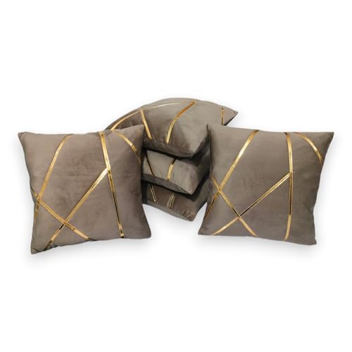 Image of Zikrak Besur Gold Stripe On Velvet|Pack of 5 Cushion Cover|for Home Decoration|Living Room Decor|Hotel Premeuim Qulaity Cushion Cover|Exclusive ON Amazon (Mouse, 24 X 24 INCH(60 X 60 CM))