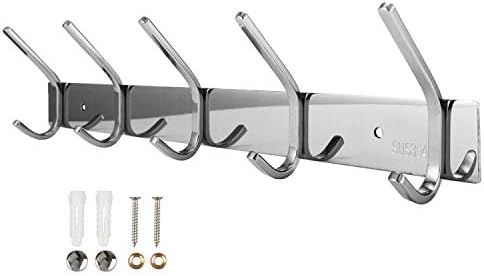 Dosenstek Coat Hook Rack Wall Mount SUS-304 Stainless Steel Hanger Heavy Duty Clothes Hat Holder 10 Hooks (1 Silver)