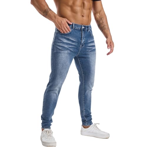 LZLER Mens Skinny Jeans Slim Fit Stretch Jeans Tapered Leg Ripped Elastic Waist Jean Denim Pants2