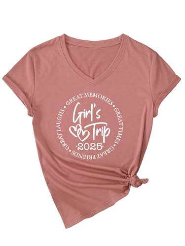 Girl's Trip T Shirts 2025, V Neck Girls Trip T Shirts for Women 2025 Casual Loose Fit Graphic Tees Short Sleeve Tops2