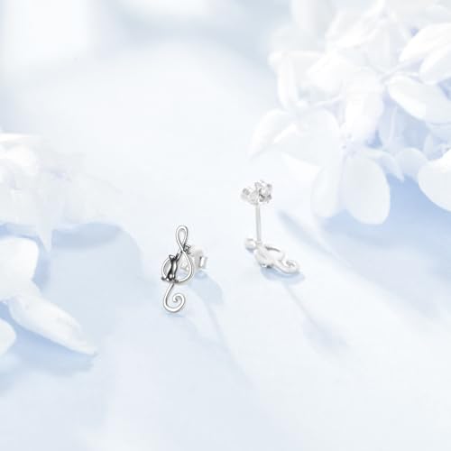 URONE Black Cat Earrings 925 Sterling Silver Music Note Stud Earrings Cat Jewelry Gifts for Women by URONE - Image 4