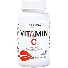 Hallusa Natural Vitamin C 1000 mg Supplement for Immune Support, Antioxidant & Skin Wellness, High Potency Vitamin C Capsules for Daily Wellness, 60 Capsules