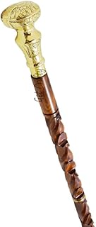 Wooden Walking Cane for Men & Women Fashionable - Beautifully Carved Walking Stick for Seniors Women Balance - Adjustable Foldable Canes with Stylish Brass Handle,Lightweight(36 inches Long,Knob2)