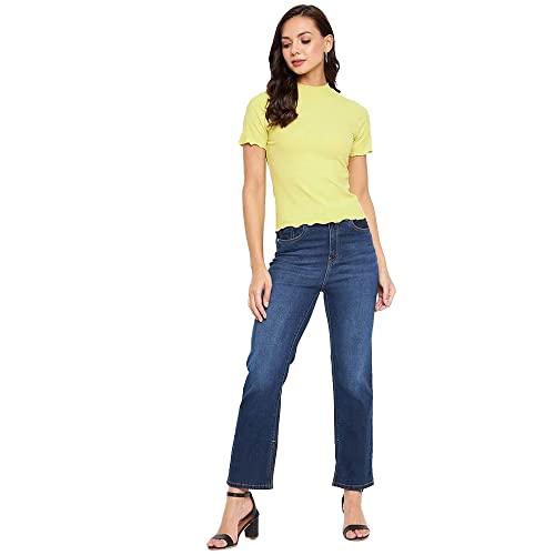 Image of Madame Solid Cotton Blend Womens Round Neck Top