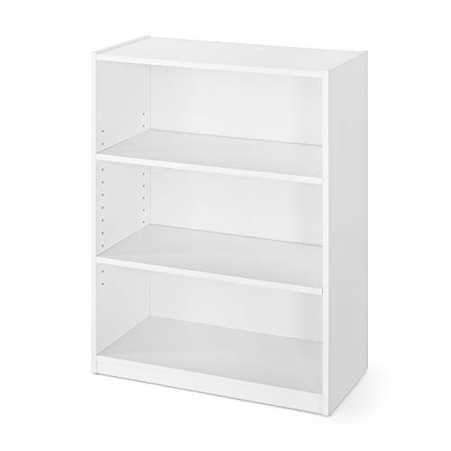 Mainstay' 3-Shelf Bookcase | Wide Bookshelf Storage Wood Furniture Bundle Set (White) (White, 3 Shelf)