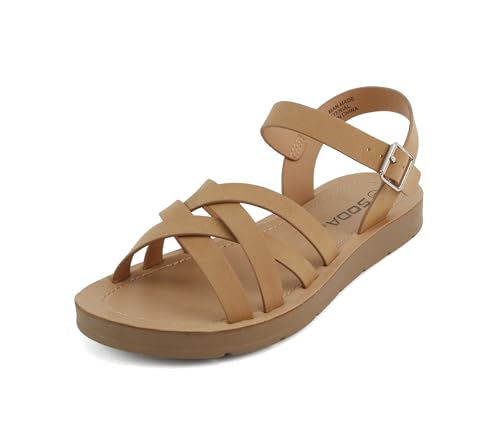 Soda Ling ~ Women Round Toe Multi-Strap Flat Sandals2