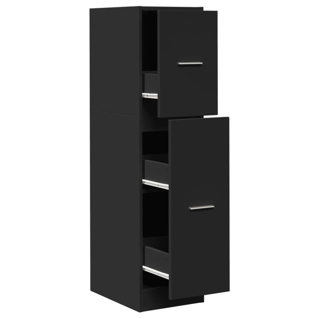 Armadietto da farmacista, nero, 30 x 41 x 118 cm, in legno, cassettiera con 3 cassetti e guide in metallo, versatile armadio da cucina per soggiorno e ufficio