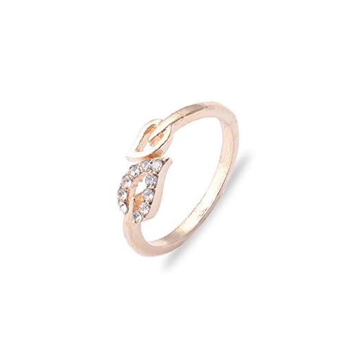 forbestest Las mujeres abren el anillo de la hoja de puño ajustable tamaño libre Rhinestones Anillos del corazón Parejas Weddingn Anillos de oro 2.06cm (Golden)