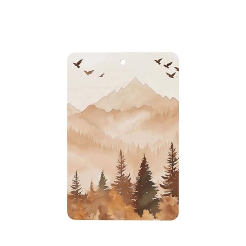 Lot de 4 désodorisants à suspendre pour voiture, aromathérapie, thème forêt, sapins, montagne, aquarelle