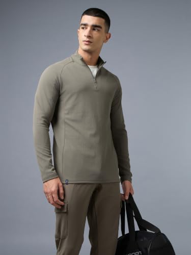 Image of TECHNOSPORT Men's Solid Full Sleeve T-Shirt ELASTOPLUS Quick Dry Slim Fit Mock Neck Sports Tee for Training Layering Casual Wear UPF50+ Anti Odour