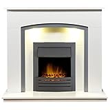 Adam Chimenea Toscana en blanco puro y gris con eclipse eléctrico fuego en negro, 122 cm