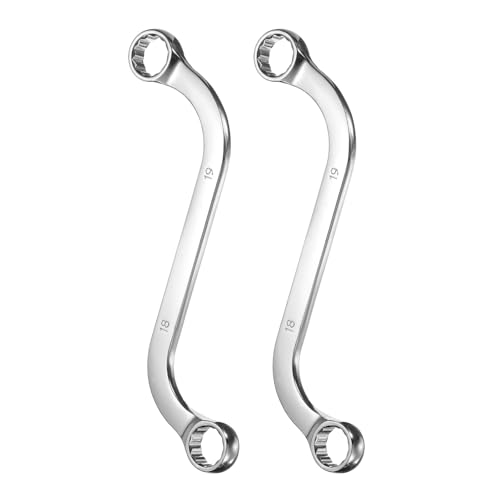 QUARKZMAN 2 Stück 18mm x 19mm Doppel Ringschlüssel Metrischer 12-Punkt S-Form Verchromt 45# Stahl Schlüssel für Haus Auto Fahrrad Reparatur Maschinenwartung