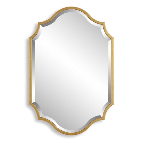 Moss + Fig Domari Gold Leaf Mirror | Modern Oval Engineered Wood Frame Bathroom Vanity Mirror Mounted Vertical or Horizontal (27 in. W x 41 in. H x 1 in. D)