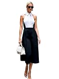 SUNSTORY Women's White and Black Work Dress: 2026 Midi Ruffle A-Line Halter Neck Backless Sleeveless Collared Summer Dresses, Button Down Dress Outfit for Office Bussiness Church Commut Teacher
