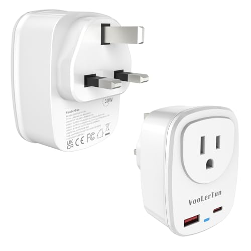 VooLerTun Type G Adapter for Travel PD30W Fast Charger US to UK Plug Adapter Outlet Converter with Multi USB Port, Electrical Outlet Adapter for Ireland Dubai England Travel Cruise Essential