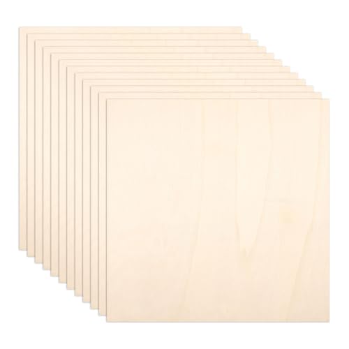 12 Pack Basswood Sheets, 12 Inch Unfinished Unfinished Wood for Crafts, 2mm Thick Plywood Sheets, Multipurpose Wood Pieces for Crafts Cutting Engraving Wood Burning (Square)