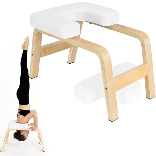 Yoga Kopfstandhocker Hochwertiger Yoga Hocker inkl,150 kg 6,3 cm dicke, wasserdichte Polsterung, rutschfeste Füße und Yogagurt für Rückendehnung für verschiedene Anwendungen wie Yoga, Pilates Weiß