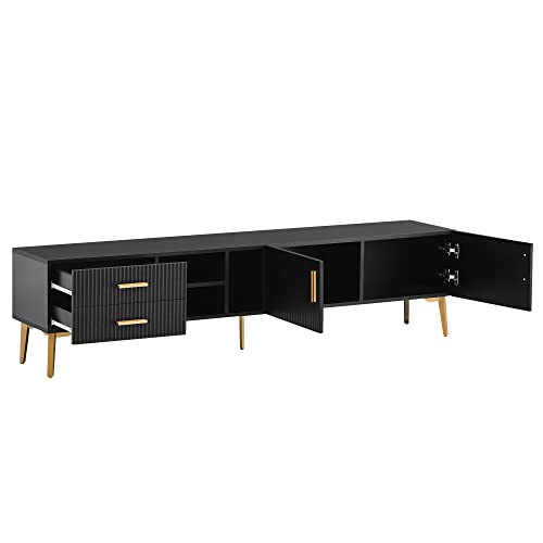 Lumisol Modern Tv Stand With Cabinets And Drawers, Entertainment Center With Storage Shelves For Tvs Up To 77", Wood Tv Console Media Cabinet With Champagne Legs For Living Room (Black) #TOP6