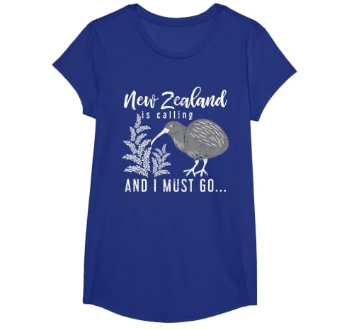 New Zealand is Calling and I Must Go New Zealand T-Shirt, Girls, Royal Blue, Large