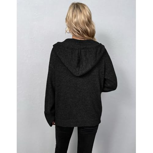 Image of Blostirno Women's Casual Hooded Cardigan Sweaters V Neck Button Down Long Sleeve Kint Cardigans Coat
