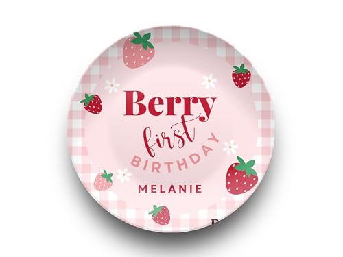 Mardonyx Berry First Birthday Smash Cake Plate - Personalized Plate - Coquette Gingham Party Decor