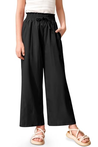 Image of Girls Summer Cute Print Wide Leg Dress Pants Lightweight Palazzo Pants Flowy Lounge Trousers with Pocket 5-14 Years