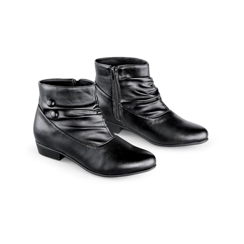 Collections Etc Women's Button Ankle Slouch Boots w/Low Heel BLACK 11