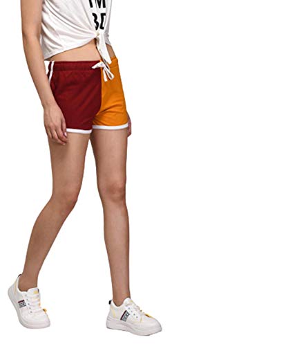Image of KOTTY Cotton Lycra Multicolored Solid Women Night Short - Pack of 2 (WhiteRed&Yellow Maroon)