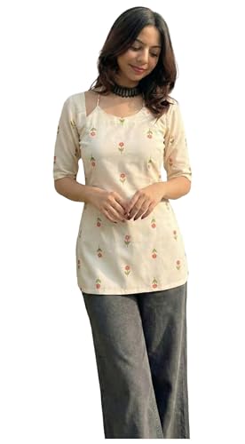 Image of ANNI Designer Short Kurti for Women Viscose Blend Printed Ethnic Tunic | Stylish Kurti Tops with Jeans Styling | Casual Office Wear | Trendy Indian Fashion for Woman