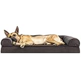 Furhaven Memory Foam Pet Bed for Dogs and Cats - Sofa-Style Sherpa and Chenille Couch Dog Bed with Removable Washable Cover, Coffee, Jumbo (X-Large)