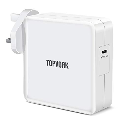 USB C Charger, TOPVORK Wall Charger 87W with PD/QC 3.0, Compatible with 13 and 15 inch Mac Book Pro, Mac Book Air, iPad Pro, Samsung, ASUS, Acer, Dell, Lenovo
