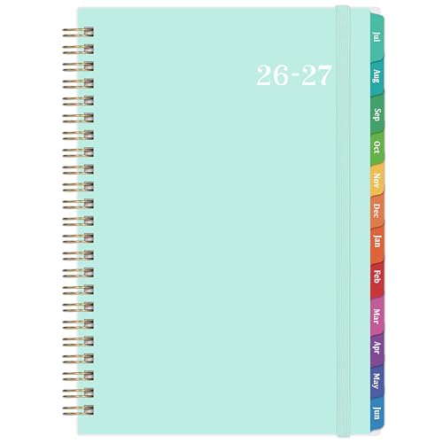 2026-2027 Academic Planner - Jul 2026-Jun 2027 Weekly & Monthly with Tabs, 6.4"x8.5" Thick Paper Waterproof Cover Back Pocket Twin-Wire Binding - Green