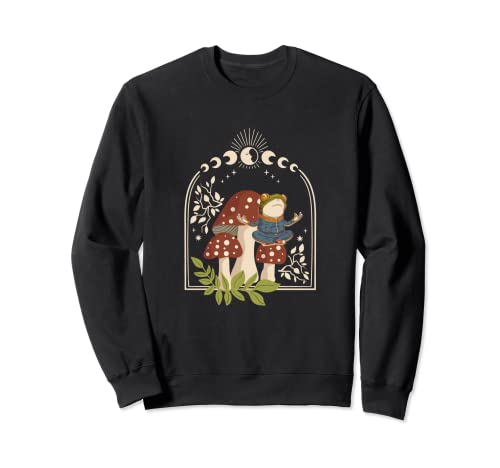 Cottagecore Aesthetic Frog Mushroom Celestial Moon Phase Zen Sudadera