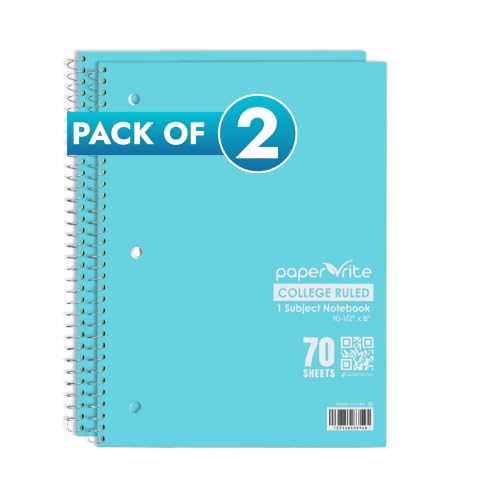 Paper Rite College Ruled Spiral Notebook, Pack of 2 – 1 Subject, 70 Sheets, Pastel Blue, 10.5 x 8.18 Inch, Durable Soft Cover Notebooks for School, Office, Home & Journaling - Image 6