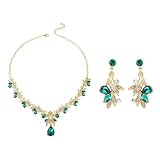 QhgPnt Green Jewellery Set for Women, Wedding Jewellery Set for Women Bride, Rhinestone Earrings Choker Necklace Green Necklace, Costume Jewellery Necklace for Brides and Bridesmaids Wedding Party