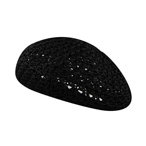 Mingseecess Women’s Summer French Beret Beanie Hats Artist Crochet Hollow-Out Beret Painters Woven Cap Black #TOP1