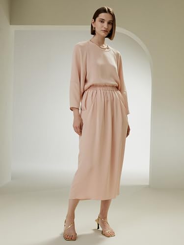 LilySilk Womens Silk Skirt Ladies 30MM Classic Style Pleated Skirt with Elastic Waistband and Side Pockets Girls Dress2