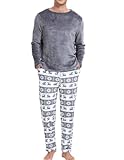 Pijamas Terciopelo Hombre Polar Suaves Grueso Cuadros Invierno Forro Camiseta Pantalón Largo Elástico Sety Ropa de Dormir Manga Larga Entretiempo Tops Cómodo Regalos para Hombres Gris+Navidad XXL