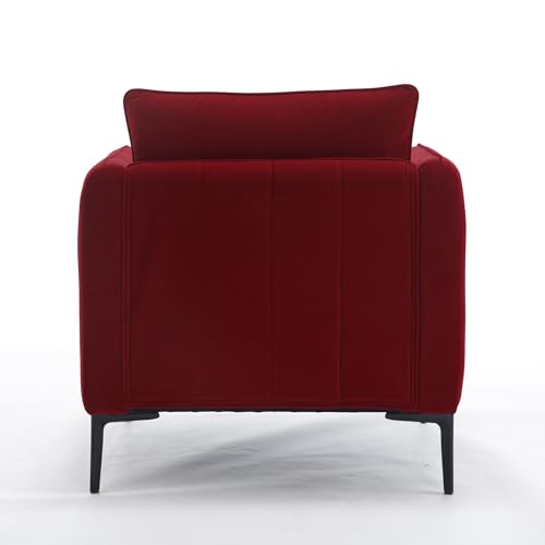 Sillón moderno terciopelo con estructura madera rojo miniatura 7