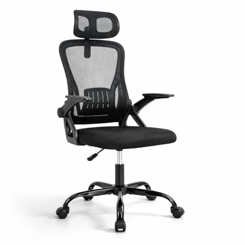 Silla de Oficina | Escritorio o Estudio Ergonómica con Ruedas | Reposacabezas y Reposabrazos Ajustables | Soporte Lumbar | Respaldo de Malla Transpirable | Altura Regulable | Ideal casa o Trabajo