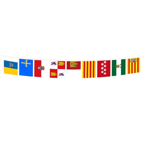 Image of 19 Autonomous communities of Spain wit cities 6 meters BUNTING Flag 19 flags 9'' x 6'' - spanish regions STRING flags 15 x 21 cm - AZ FLAG