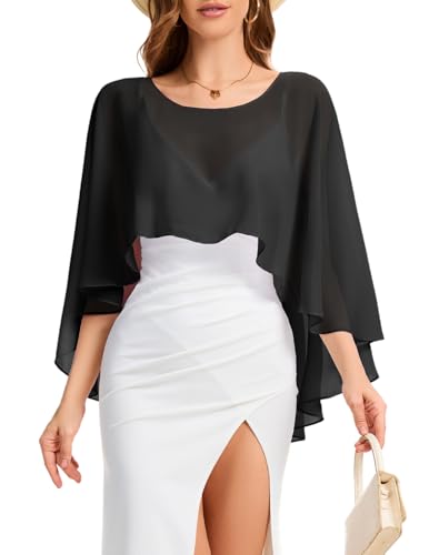 Bbonlinedress Capes de Gasa para Mujer Chal Bolero de Verano Bufanda Estola Elegante Capa Suaves y Ligeros para Vestidos de Noche Vestidos de Novia Black