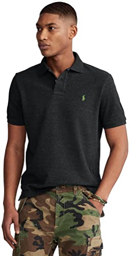 Image of POLO RALPH LAUREN Men's Custom Slim Fit Polo Shirt, (Spring /Summer 2022) Black Heather, Small