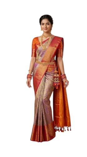 Image of VFCollections Women's Kanchipuram Silk Pure Pattu Sarees With Blouse